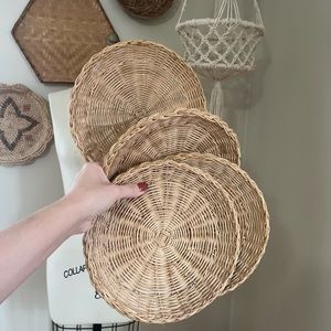 Set of four BoHo wicker rattan wall decor plates